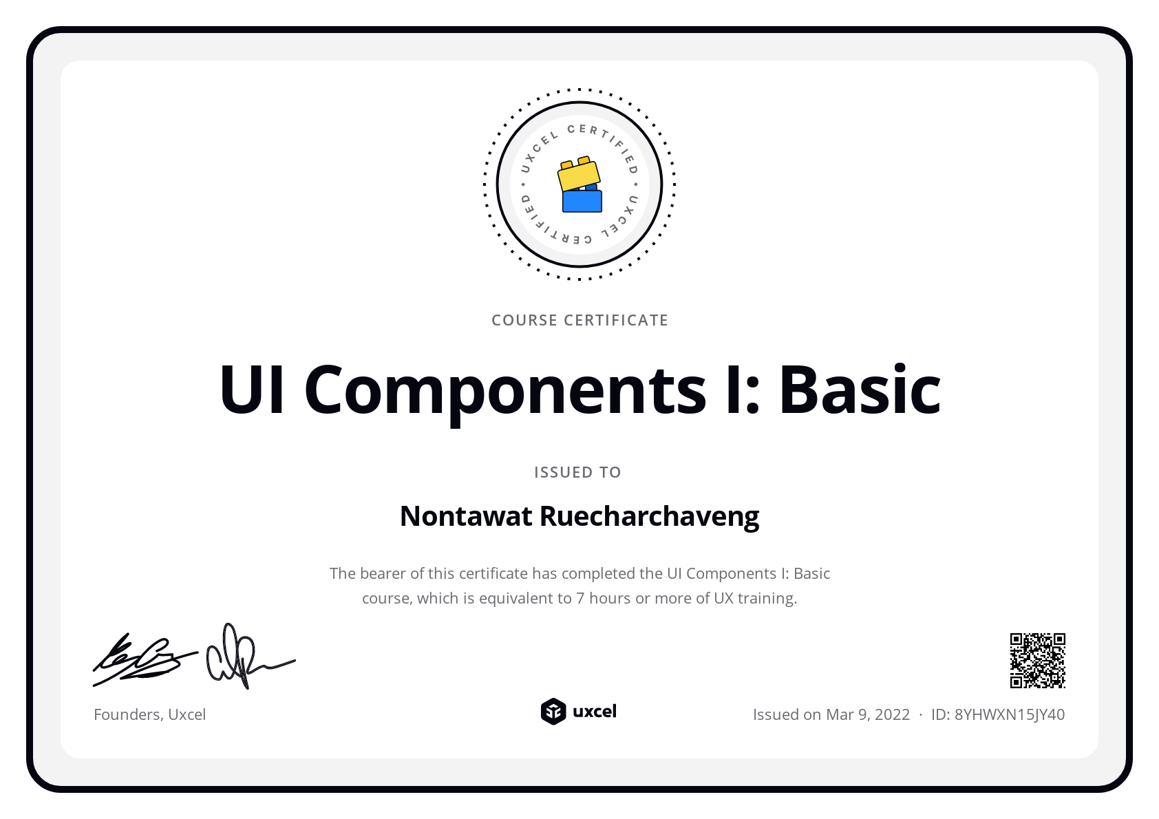 Nontawat Ruecharchaveng's certificate